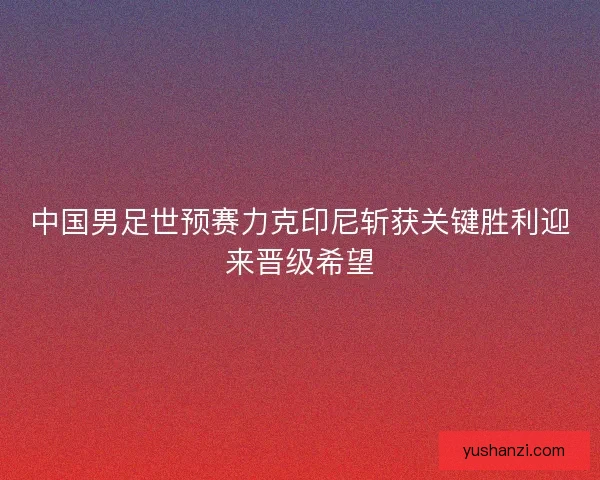 中国男足世预赛力克印尼斩获关键胜利迎来晋级希望